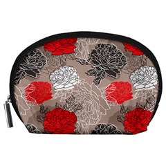 Flower Rose Red Black White Accessory Pouches (large)  by Mariart