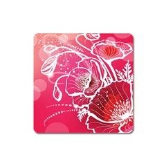 Flower Red Sakura Pink Square Magnet by Mariart