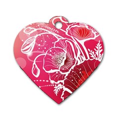 Flower Red Sakura Pink Dog Tag Heart (one Side) by Mariart