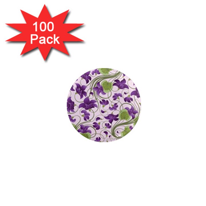 Flower Sakura Star Purple Green Leaf 1  Mini Magnets (100 pack) 