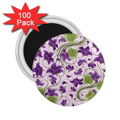 Flower Sakura Star Purple Green Leaf 2 25  Magnets (100 Pack)  by Mariart