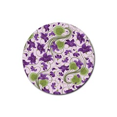 Flower Sakura Star Purple Green Leaf Rubber Coaster (round)  by Mariart