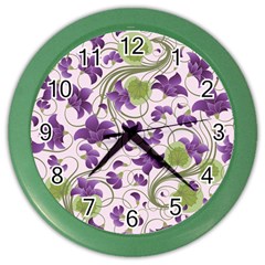 Flower Sakura Star Purple Green Leaf Color Wall Clocks by Mariart