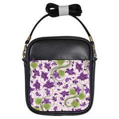 Flower Sakura Star Purple Green Leaf Girls Sling Bags by Mariart