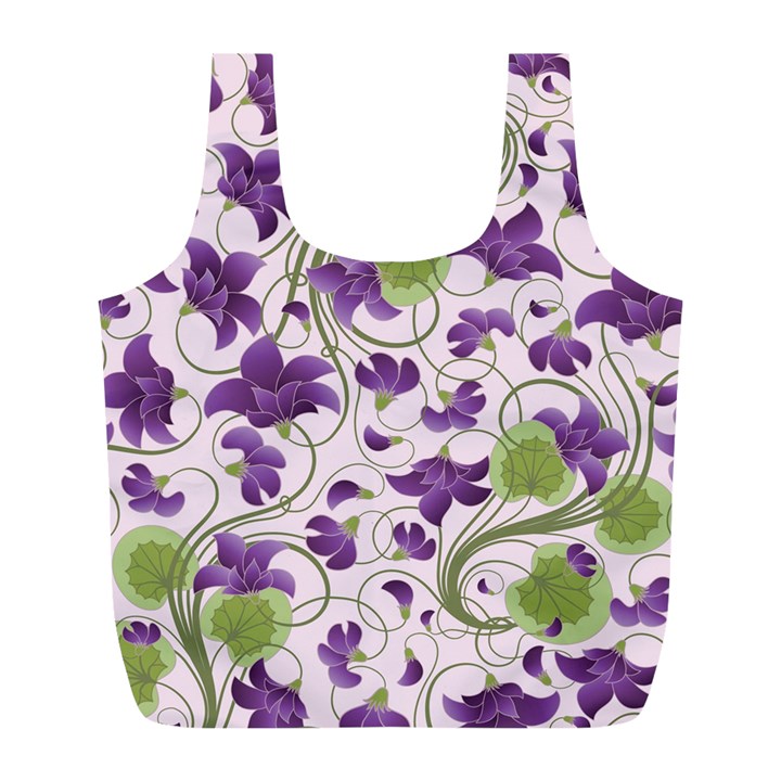 Flower Sakura Star Purple Green Leaf Full Print Recycle Bags (L) 