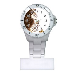 Leaf Brown Butterfly Plastic Nurses Watch by Mariart