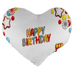 Happy Birthday Large 19  Premium Heart Shape Cushions by Mariart