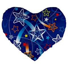 Line Star Space Blue Sky Light Rainbow Red Orange White Yellow Large 19  Premium Heart Shape Cushions by Mariart