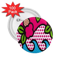 Rose Floral Circle Line Polka Dot Leaf Pink Blue Green 2 25  Buttons (100 Pack) 