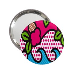 Rose Floral Circle Line Polka Dot Leaf Pink Blue Green 2 25  Handbag Mirrors