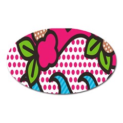 Rose Floral Circle Line Polka Dot Leaf Pink Blue Green Oval Magnet