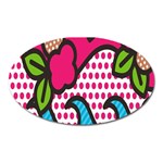 Rose Floral Circle Line Polka Dot Leaf Pink Blue Green Oval Magnet Front