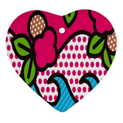 Rose Floral Circle Line Polka Dot Leaf Pink Blue Green Heart Ornament (two Sides) by Mariart