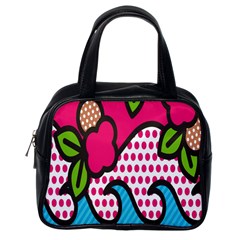 Rose Floral Circle Line Polka Dot Leaf Pink Blue Green Classic Handbags (one Side) by Mariart