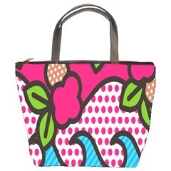 Rose Floral Circle Line Polka Dot Leaf Pink Blue Green Bucket Bags