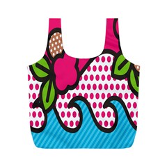 Rose Floral Circle Line Polka Dot Leaf Pink Blue Green Full Print Recycle Bags (m)  by Mariart