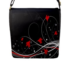 Star Red Flower Floral Black Leaf Polka Circle Flap Messenger Bag (l) 