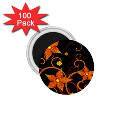 Star Leaf Orange Gold Red Black Flower Floral 1 75  Magnets (100 Pack)  by Mariart