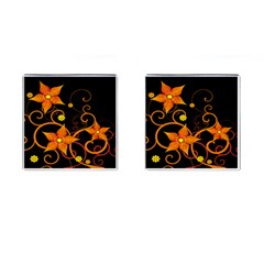 Star Leaf Orange Gold Red Black Flower Floral Cufflinks (square) by Mariart