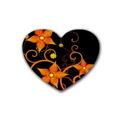 Star Leaf Orange Gold Red Black Flower Floral Heart Coaster (4 Pack) 