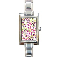 Star Flower Purple Pink Rectangle Italian Charm Watch by Mariart