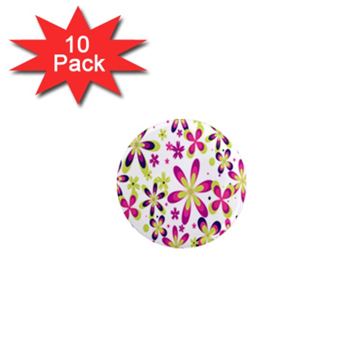 Star Flower Purple Pink 1  Mini Magnet (10 pack) 