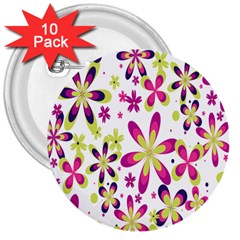 Star Flower Purple Pink 3  Buttons (10 Pack)  by Mariart