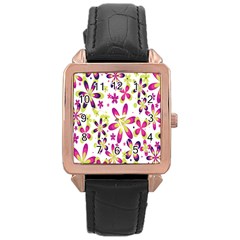 Star Flower Purple Pink Rose Gold Leather Watch  by Mariart