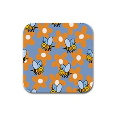 Wasp Bee Honey Flower Floral Star Orange Yellow Gray Rubber Square Coaster (4 Pack)  by Mariart