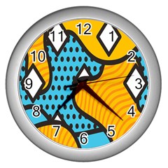 Wave Chevron Orange Blue Circle Plaid Polka Dot Wall Clocks (silver) 