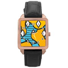 Wave Chevron Orange Blue Circle Plaid Polka Dot Rose Gold Leather Watch 