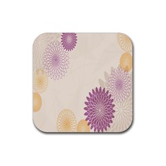 Star Sunflower Floral Grey Purple Orange Rubber Coaster (Square) 