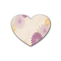 Star Sunflower Floral Grey Purple Orange Rubber Coaster (heart)  by Mariart