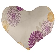 Star Sunflower Floral Grey Purple Orange Large 19  Premium Flano Heart Shape Cushions