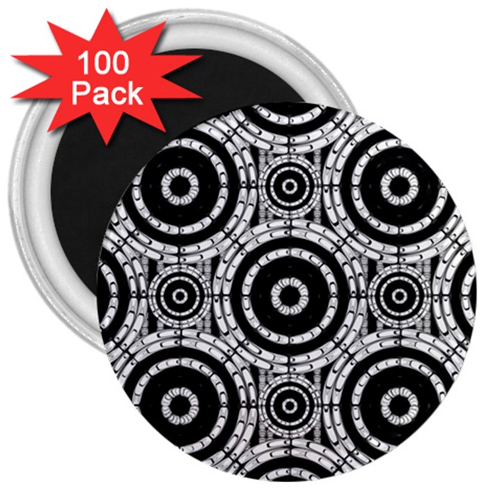 Geometric Black And White 3  Magnets (100 pack)
