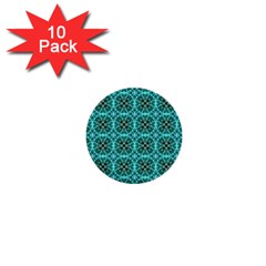 Turquoise Damask Pattern 1  Mini Buttons (10 Pack)  by linceazul