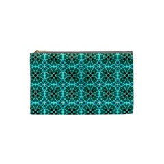 Turquoise Damask Pattern Cosmetic Bag (small)  by linceazul