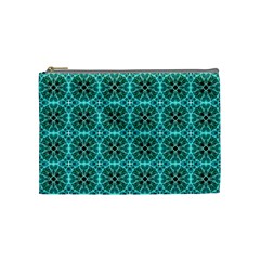 Turquoise Damask Pattern Cosmetic Bag (medium)  by linceazul