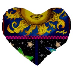 Celestial Skies Large 19  Premium Flano Heart Shape Cushions by dawnsiegler