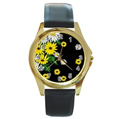 Floral Rhapsody Pt 3 Round Gold Metal Watch by dawnsiegler