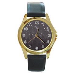 Night Full Star Round Gold Metal Watch by berwies