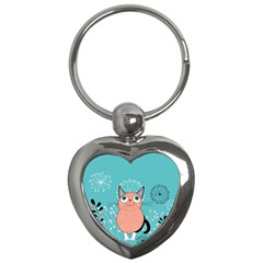 Cat Face Mask Smile Cute Leaf Flower Floral Key Chains (Heart) 