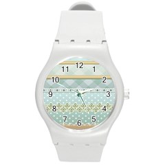 Circle Polka Plaid Triangle Gold Blue Flower Floral Star Round Plastic Sport Watch (m)