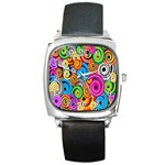 Circle Round Hole Rainbow Square Metal Watch Front