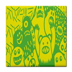 Easter Monster Sinister Happy Green Yellow Magic Rock Tile Coasters by Mariart