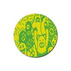 Easter Monster Sinister Happy Green Yellow Magic Rock Rubber Round Coaster (4 Pack) 