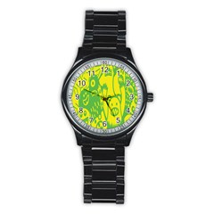 Easter Monster Sinister Happy Green Yellow Magic Rock Stainless Steel Round Watch by Mariart