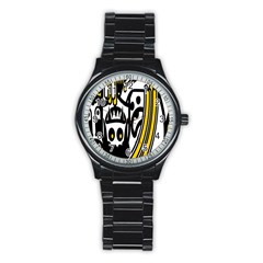 Easter Monster Sinister Happy Magic Rock Mask Face Polka Yellow Stainless Steel Round Watch