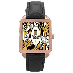 Easter Monster Sinister Happy Magic Rock Mask Face Yellow Magic Rock Rose Gold Leather Watch 