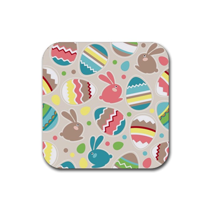 Easter Rabbit Bunny Rainbow Rubber Coaster (Square) 